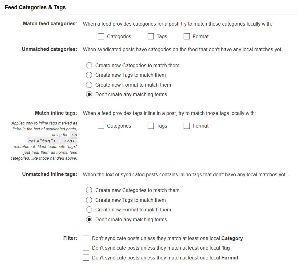 Syndication Feed Categories and Tags