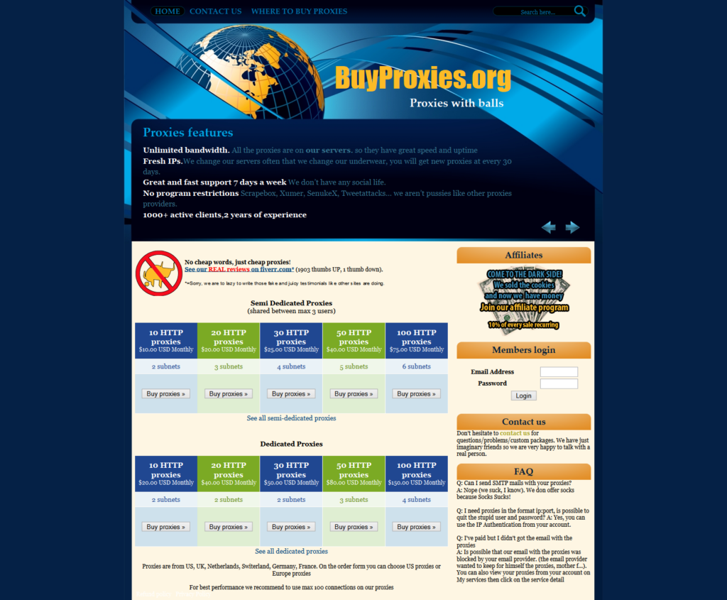 Buyproxies.org website screenshot